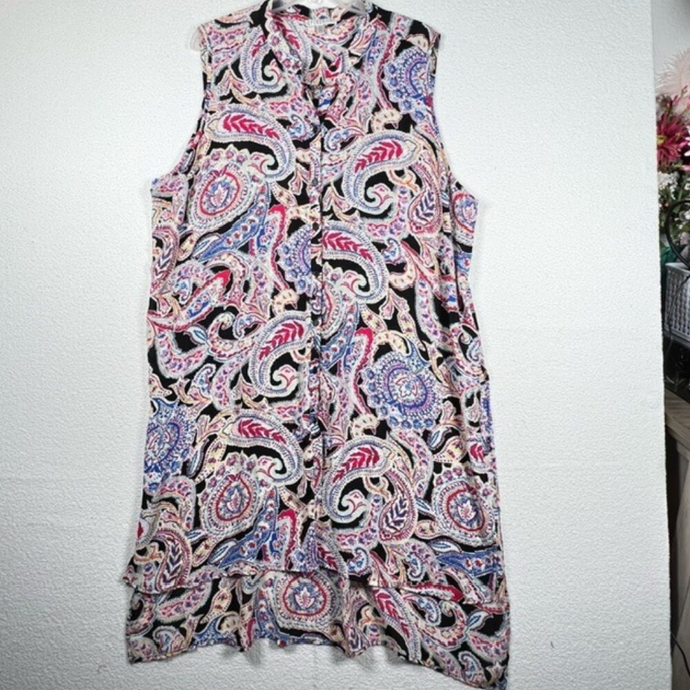 SPENSE Paisley Longline Tunic High Low Hem with Deep Vents Plus Size 2X